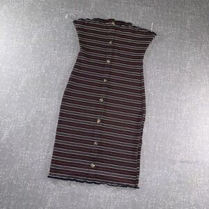 Chocolate Dress Womens Large Multicolor Striped‎ Button Front Tube Bodycon USA